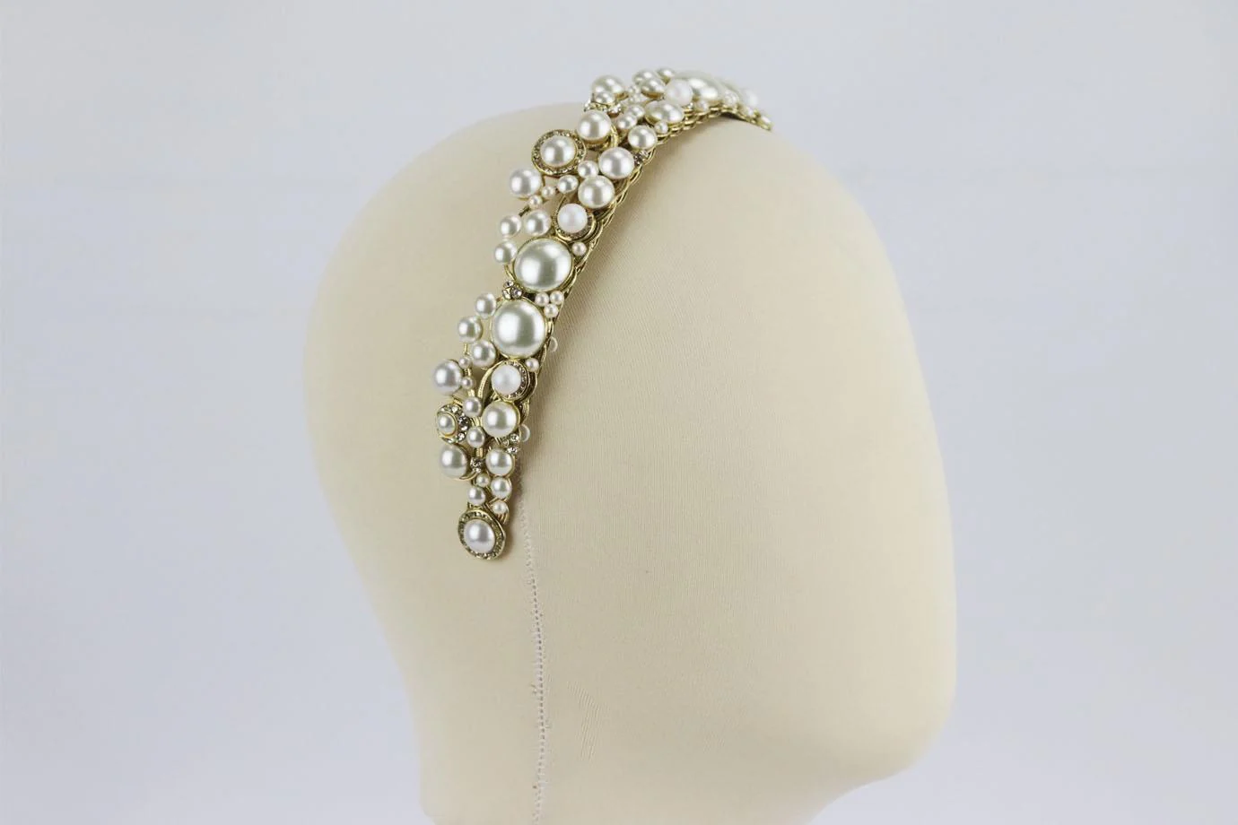 MARIA ELENA GOLD TONE FAUX PEARL AND CRYSTAL BRIDAL HEADBAND - Image 9