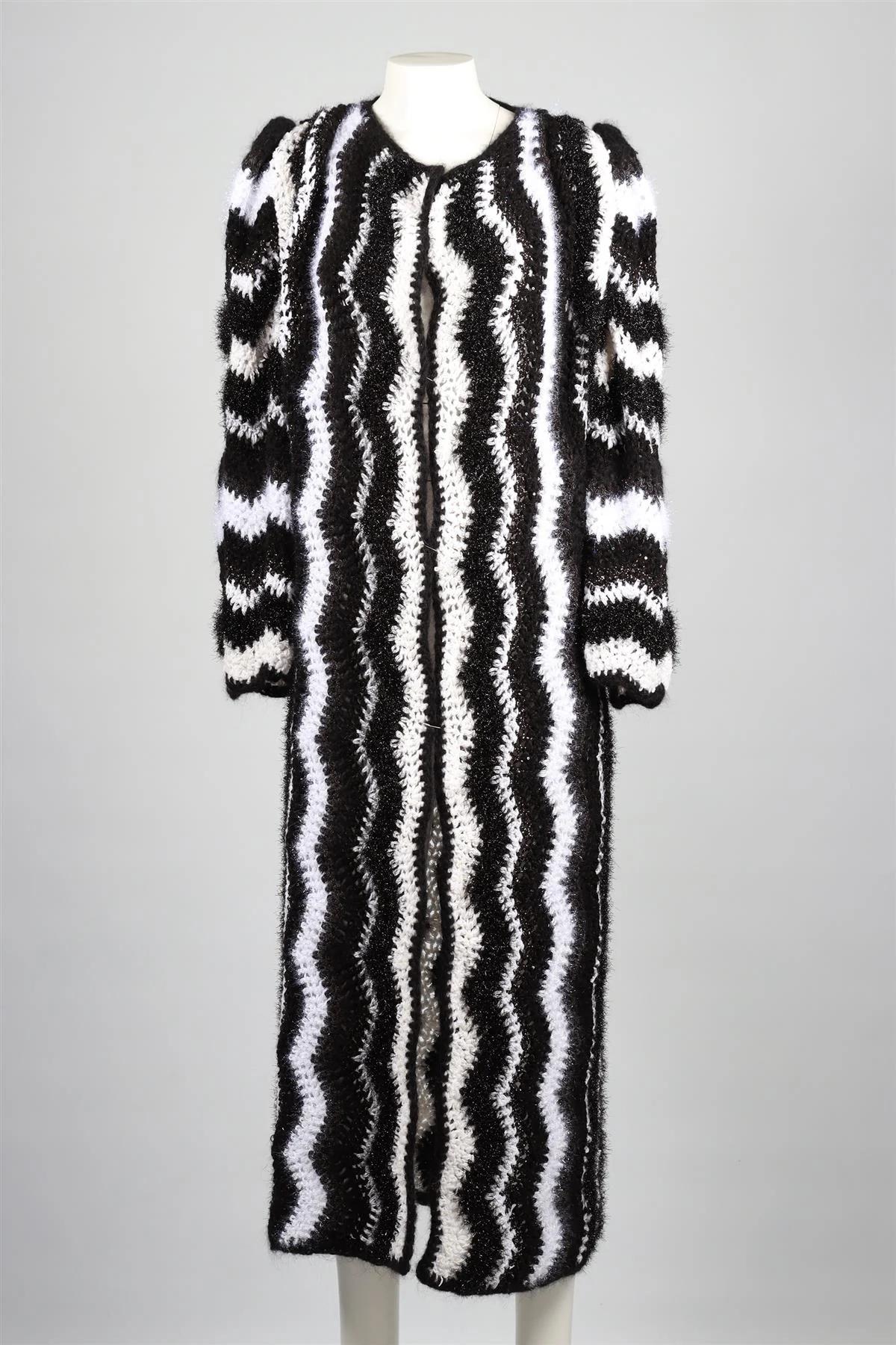 MARIDRUNA BLACK AND WHITE WOOL CARDIGAN ONE SIZE - Image 2