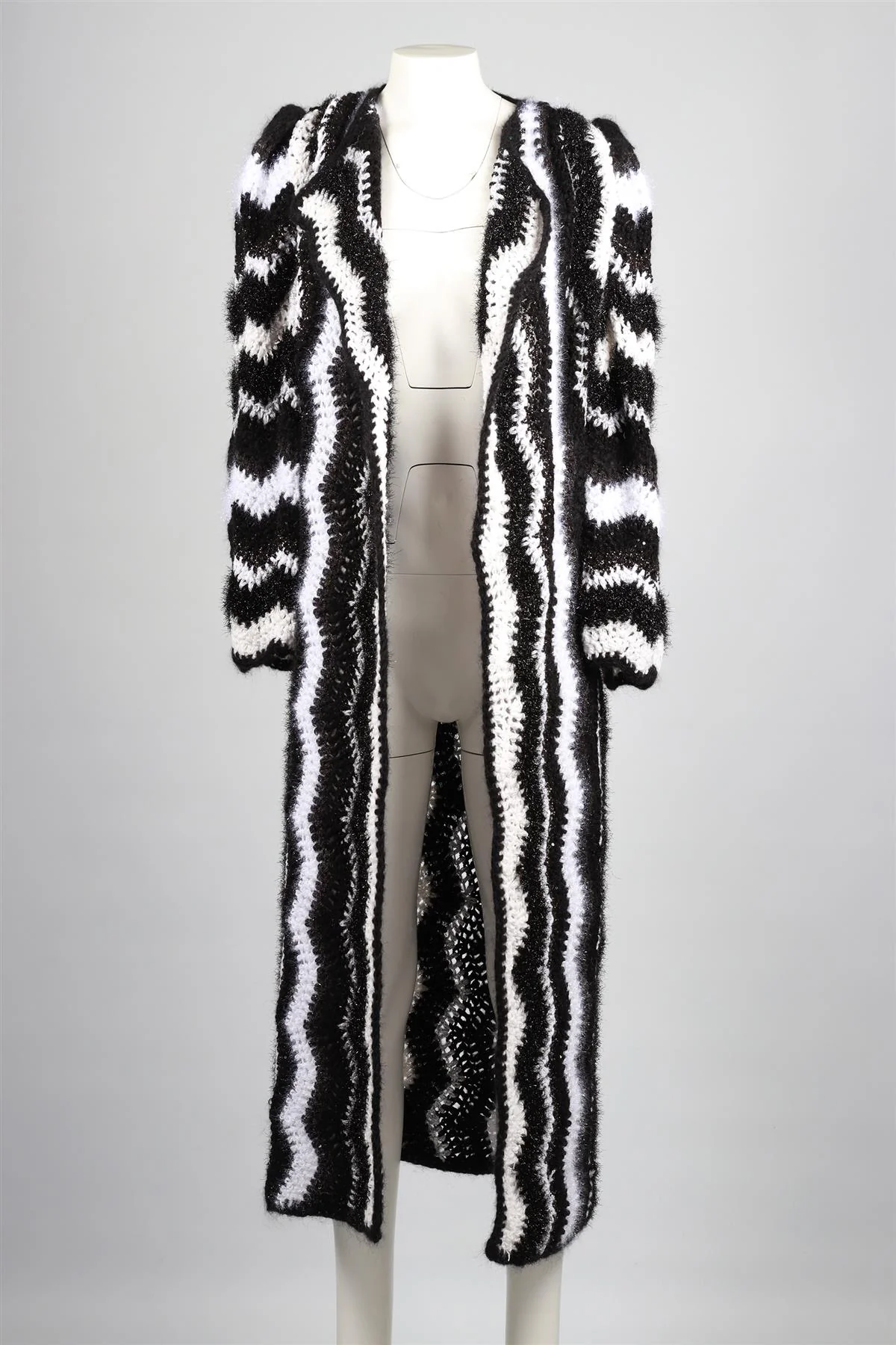MARIDRUNA BLACK AND WHITE WOOL CARDIGAN ONE SIZE - Image 3