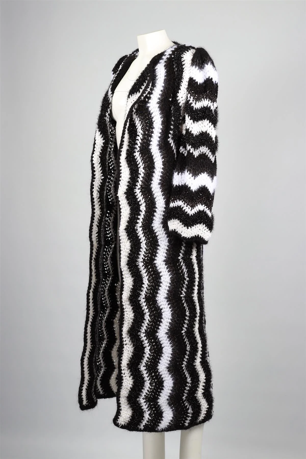MARIDRUNA BLACK AND WHITE WOOL CARDIGAN ONE SIZE - Image 4