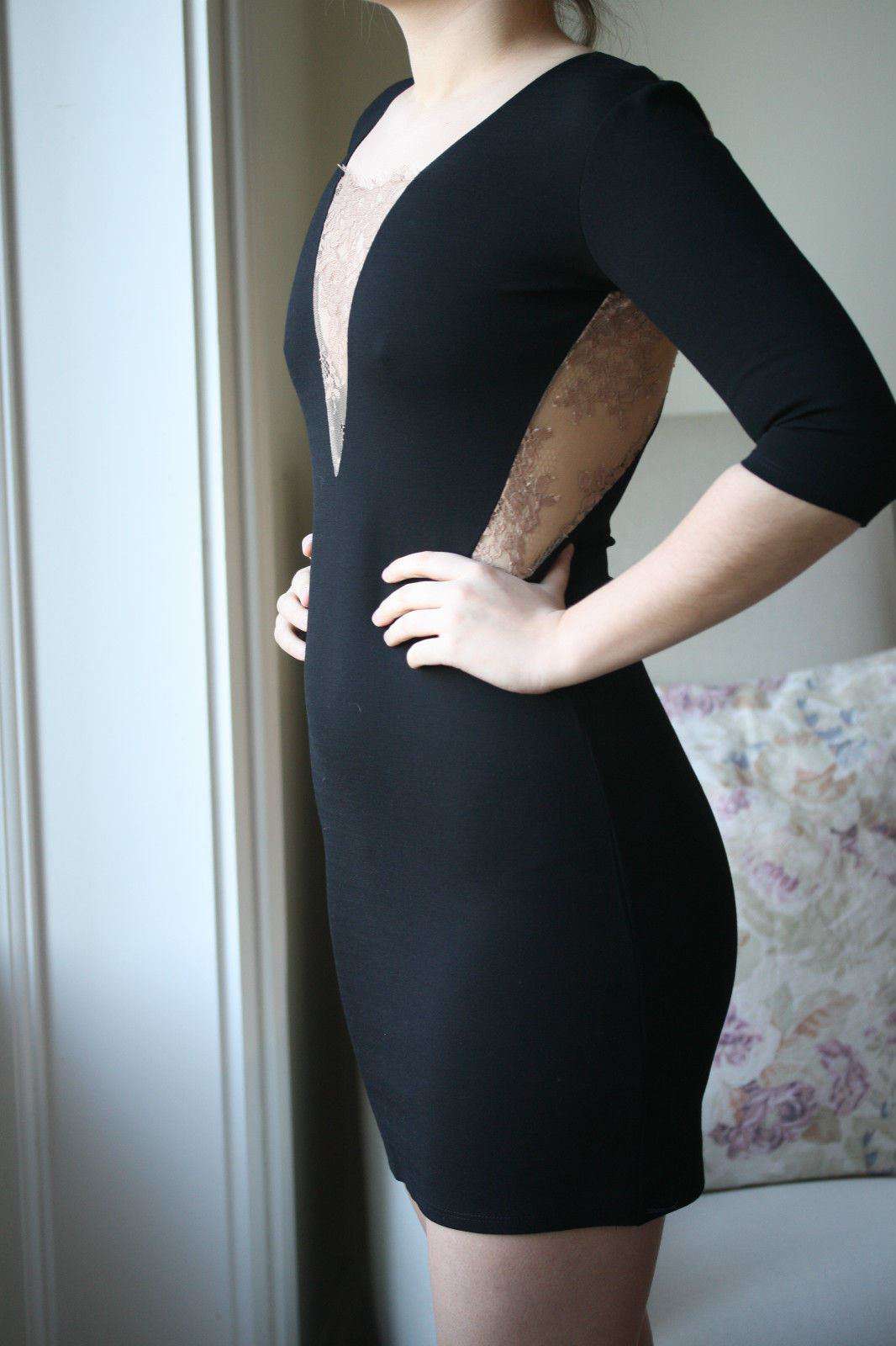 MASON BY MICHELLE MASON BLACK LACE INSERT DRESS MEDIUM - Image 7