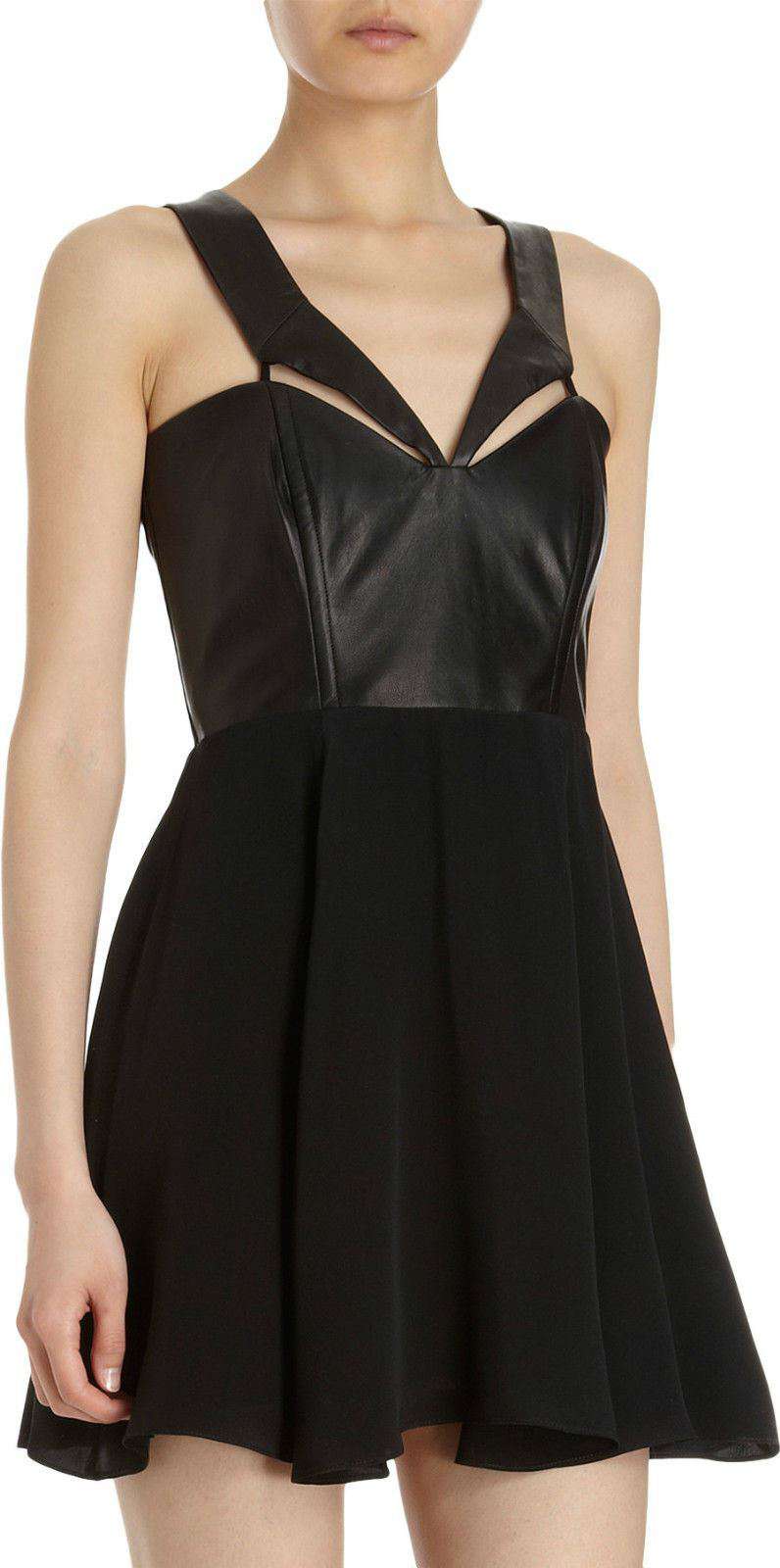MASON BY MICHELLE MASON BLACK LEATHER CUTOUT DRESS UK 10 - Image 2