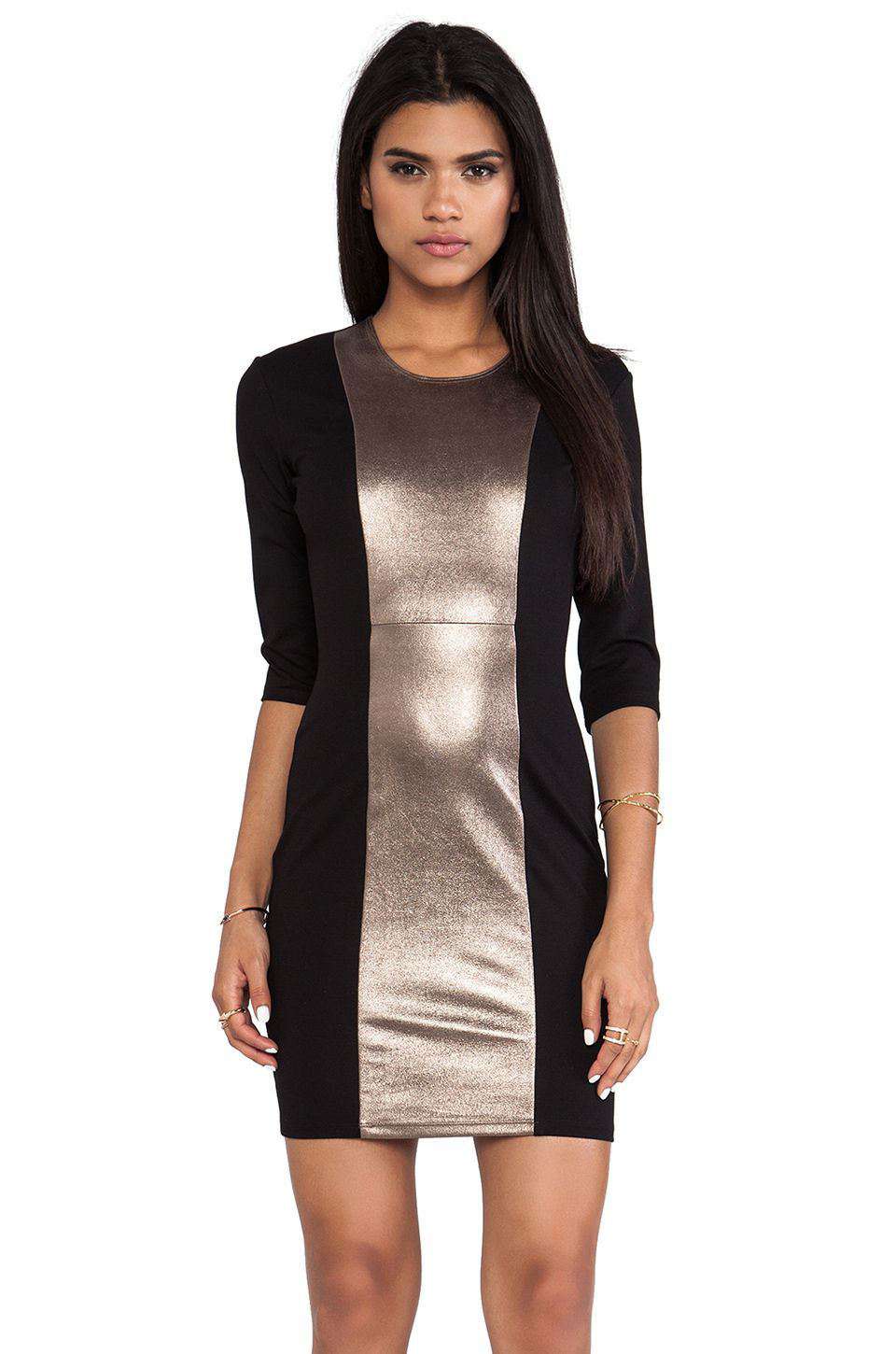 MASON BY MICHELLE MASON BLACK LEATHER INSET DRESS SMALL - Image 5