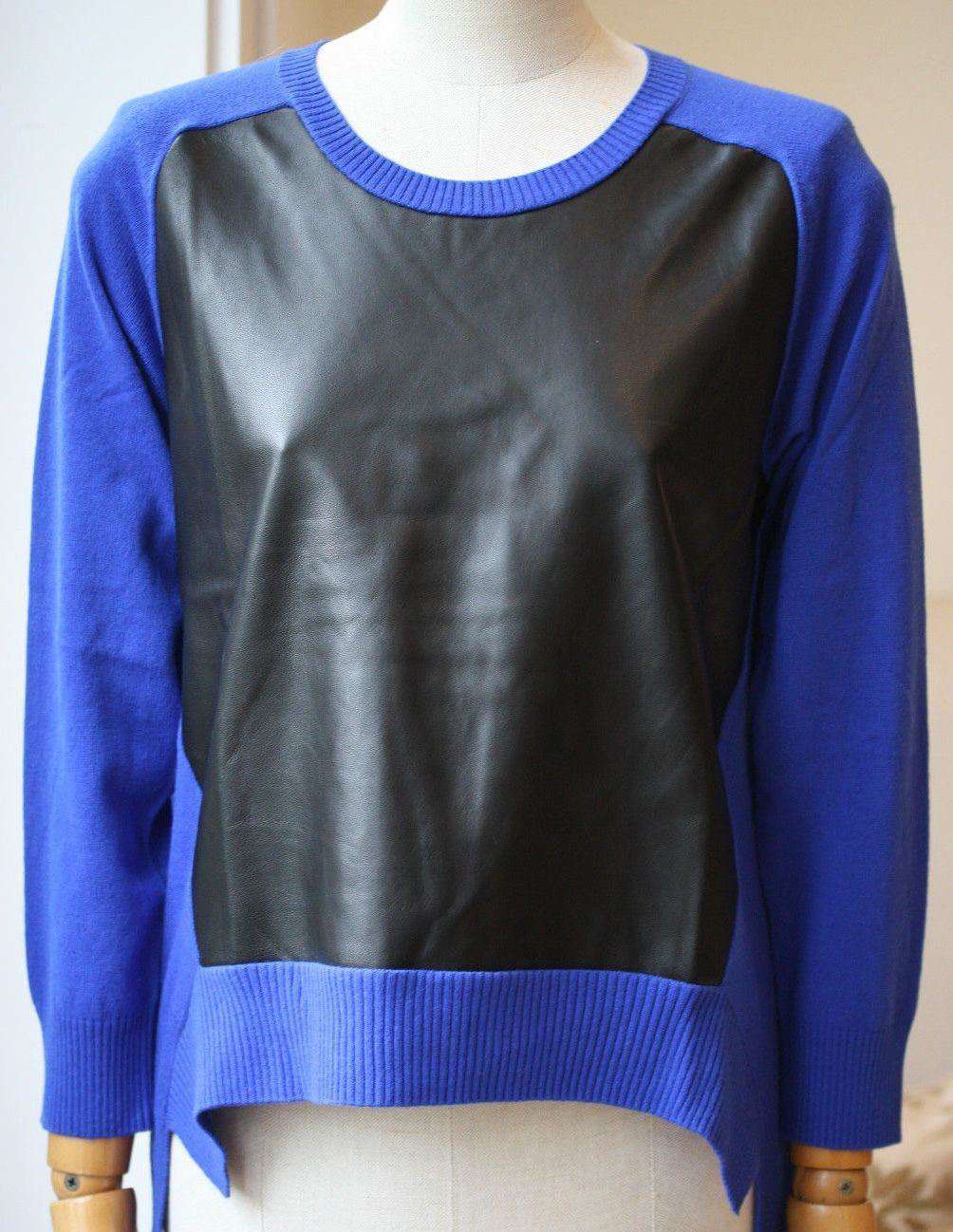 MASON BY MICHELLE MASON BLUE LEATHER PANEL SWEATER SMALL - Image 2