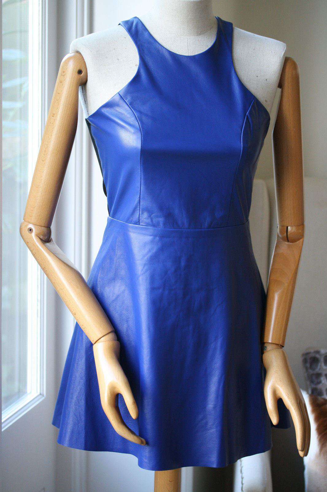 MASON BY MICHELLE MASON COBALT LEATHER DRESS US 2 UK 6 - Image 4