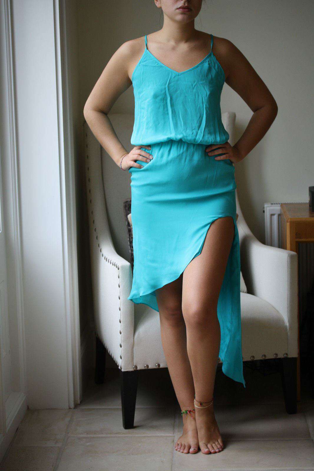 MASON BY MICHELLE MASON TURQUOISE SILK DRESS US 4 UK 8 - Image 2