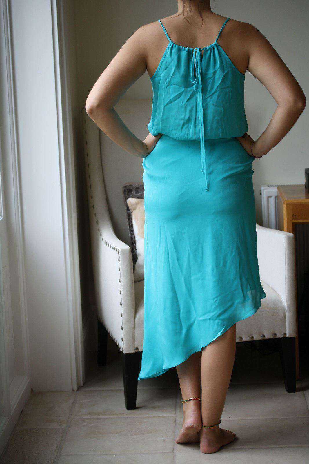 MASON BY MICHELLE MASON TURQUOISE SILK DRESS US 4 UK 8 - Image 3