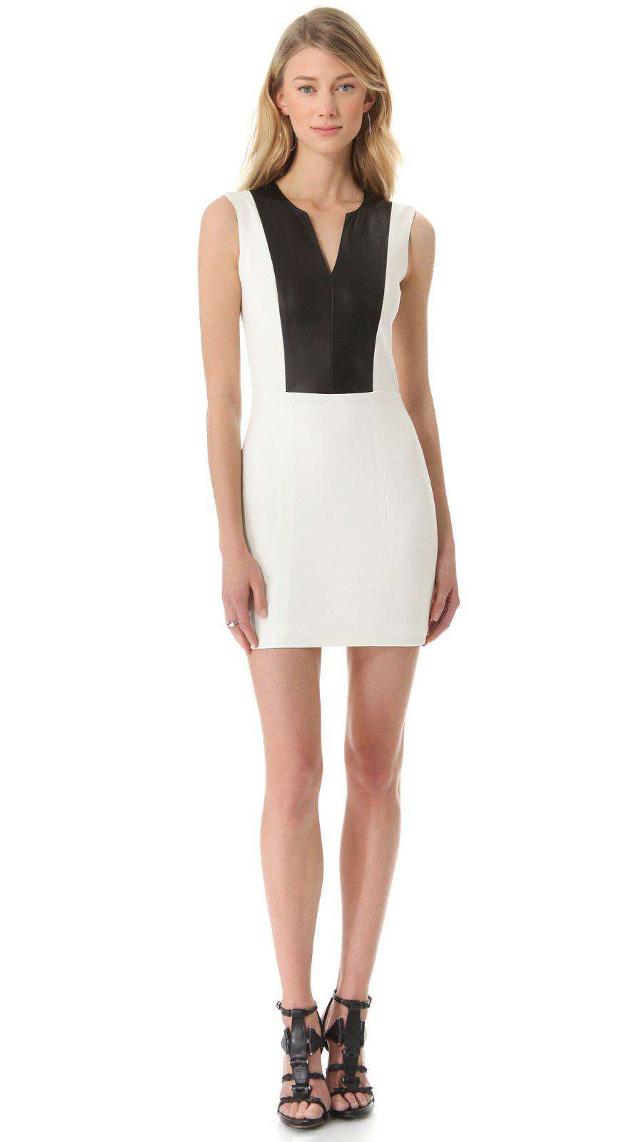 MASON BY MICHELLE MASON WHITE LEATHER INSERT DRESS US 6 UK 10 - Image 2