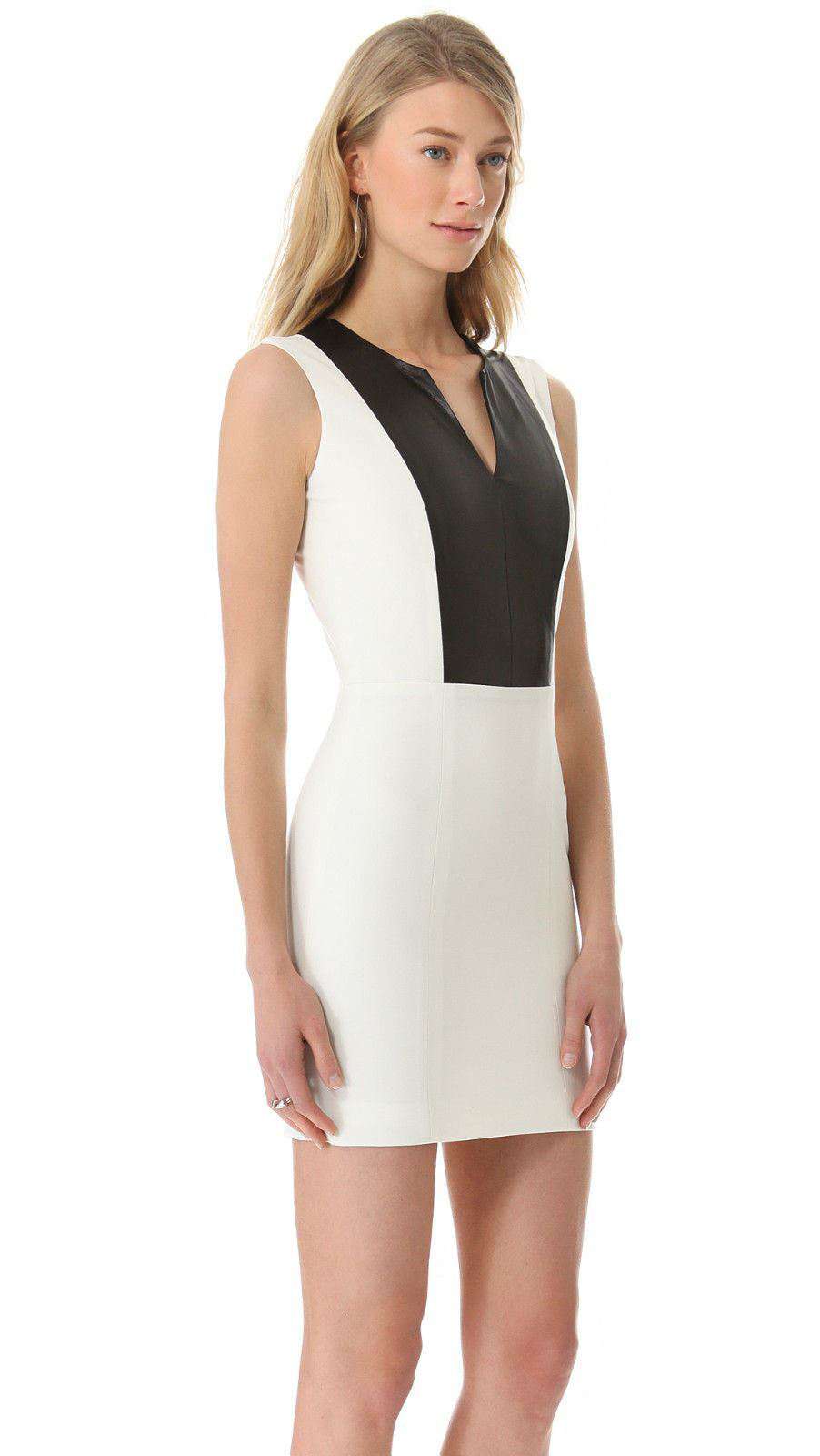 MASON BY MICHELLE MASON WHITE LEATHER INSERT DRESS US 6 UK 10 - Image 3