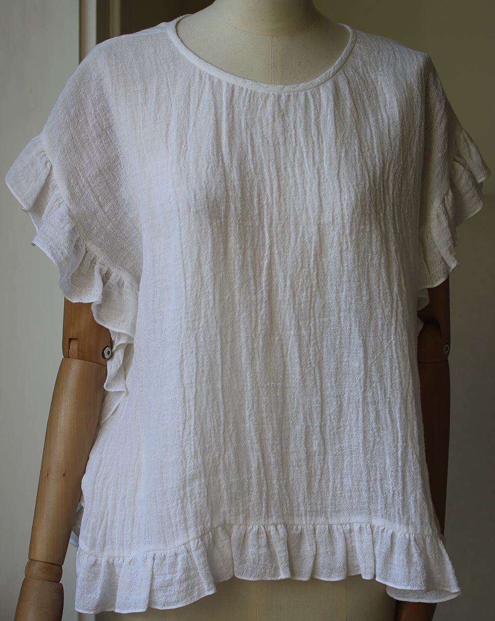 MASSCOB HELI RUFFLE-TRIMMED LINEN TOP SMALL - Image 3