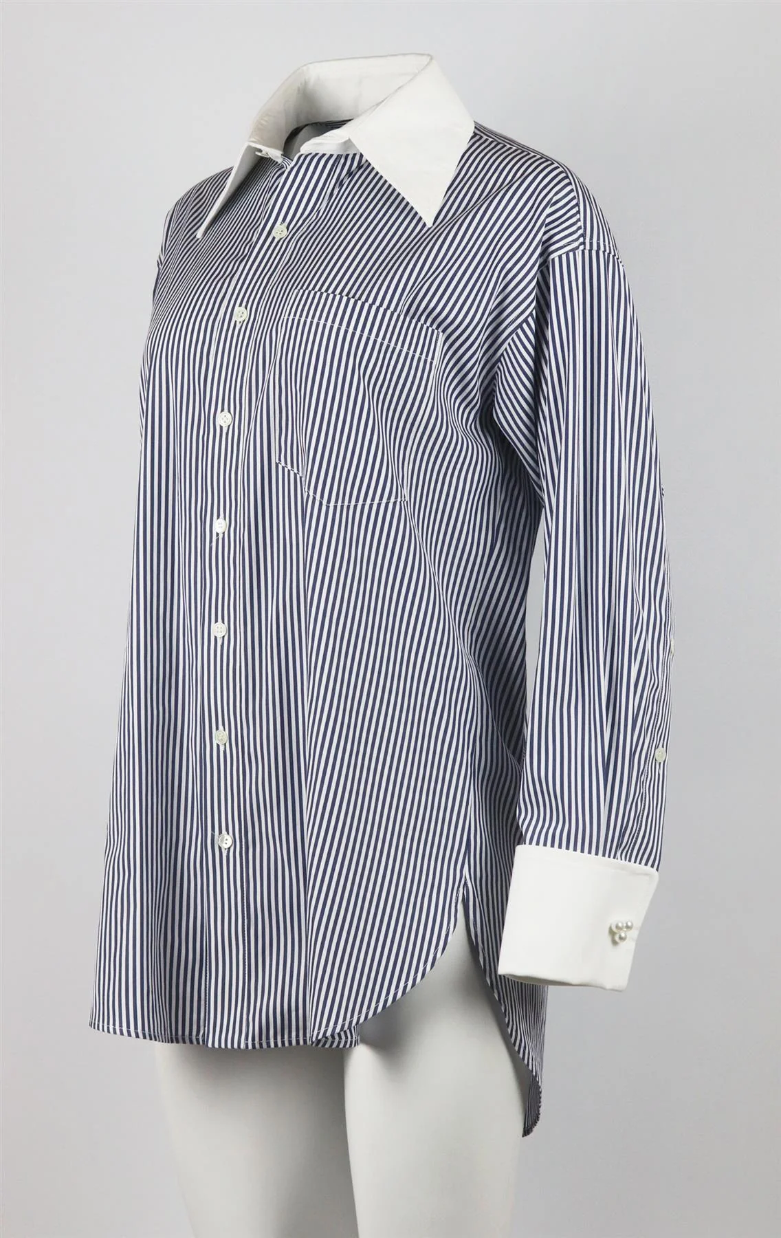 MATTHEW ADAMS DOLAN OVERSIZED EMBROIDERED STRIPED COTTON POPLIN SHIRT SMALL - Image 3