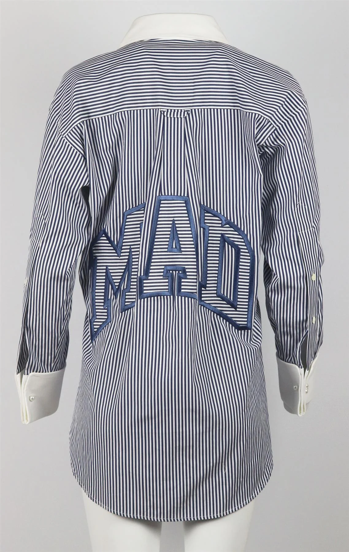 MATTHEW ADAMS DOLAN OVERSIZED EMBROIDERED STRIPED COTTON POPLIN SHIRT SMALL - Image 4