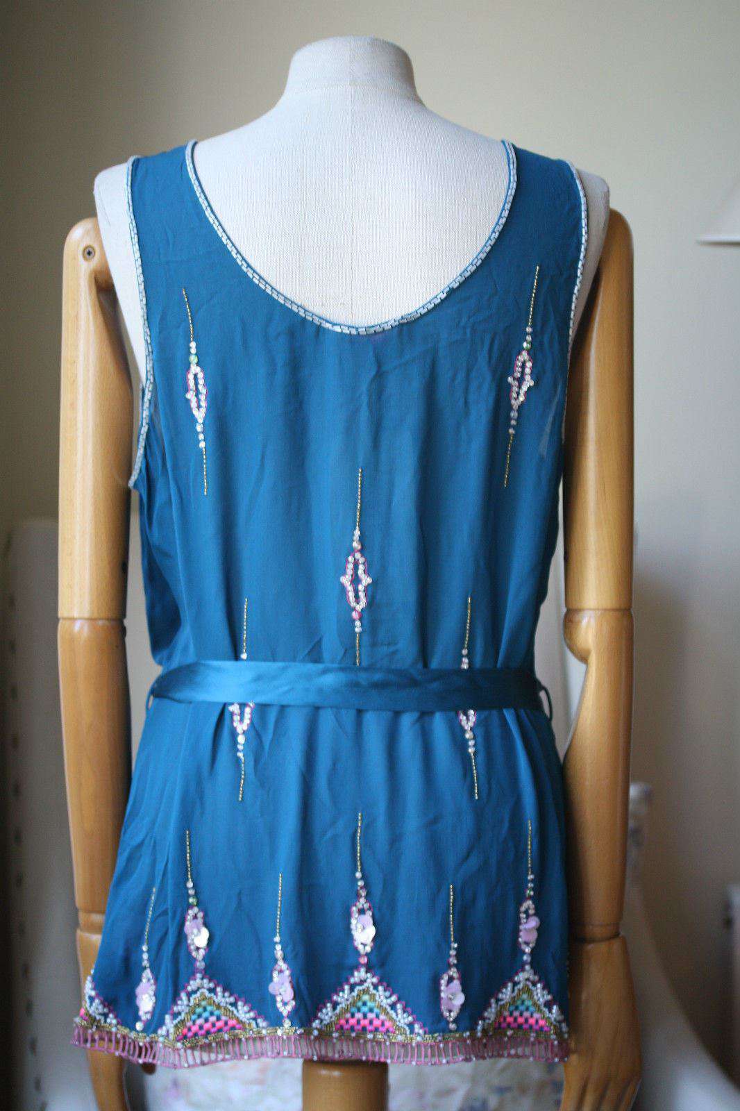 MATTHEW WILLIAMSON TEAL SILK EMBELLISHED TOP FR 40 UK 12 - Image 2