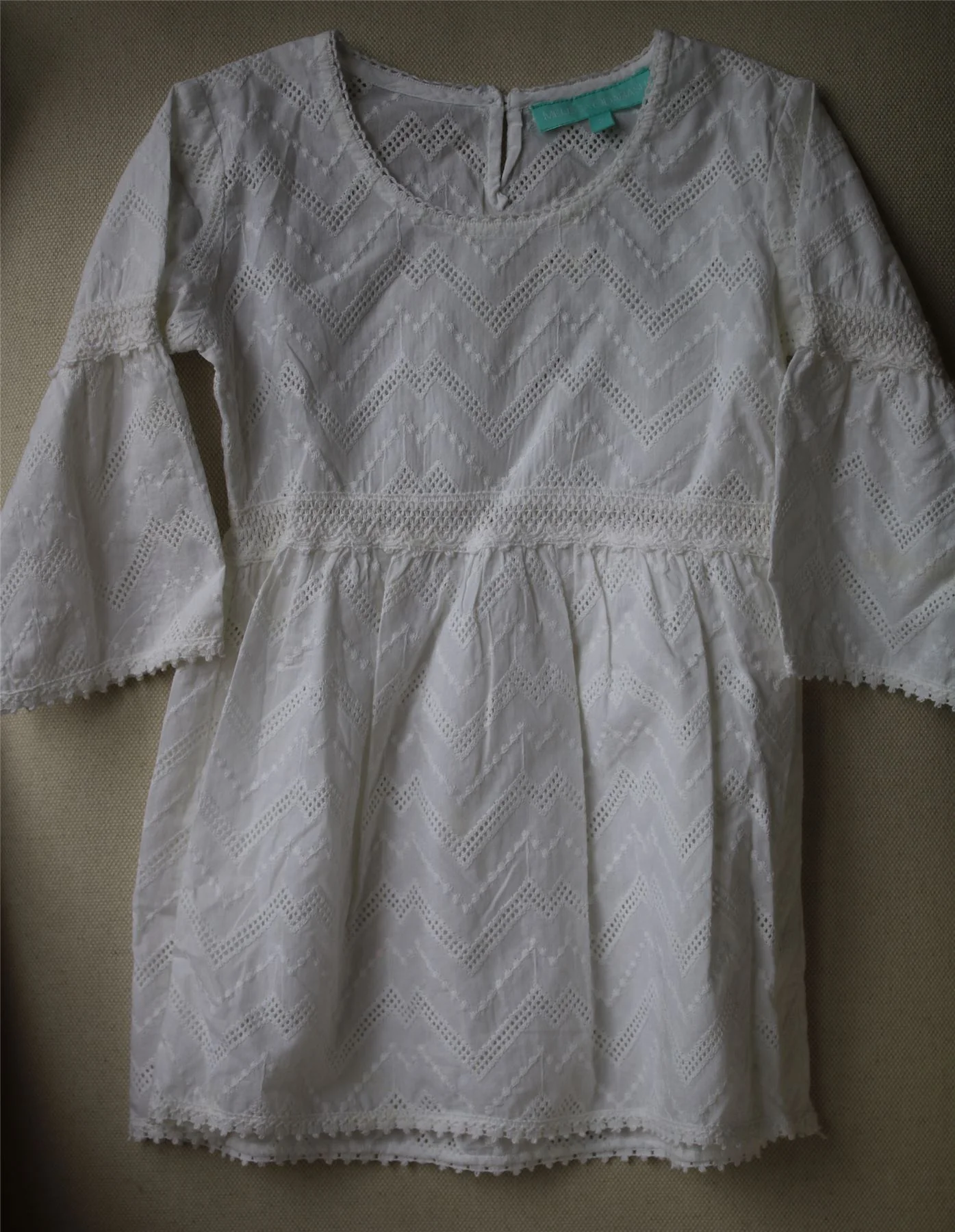 MELISSA ODABASH BABY GIRLS WHITE ZIG ZAG CROCHET DRESS 2 YEARS - Image 2