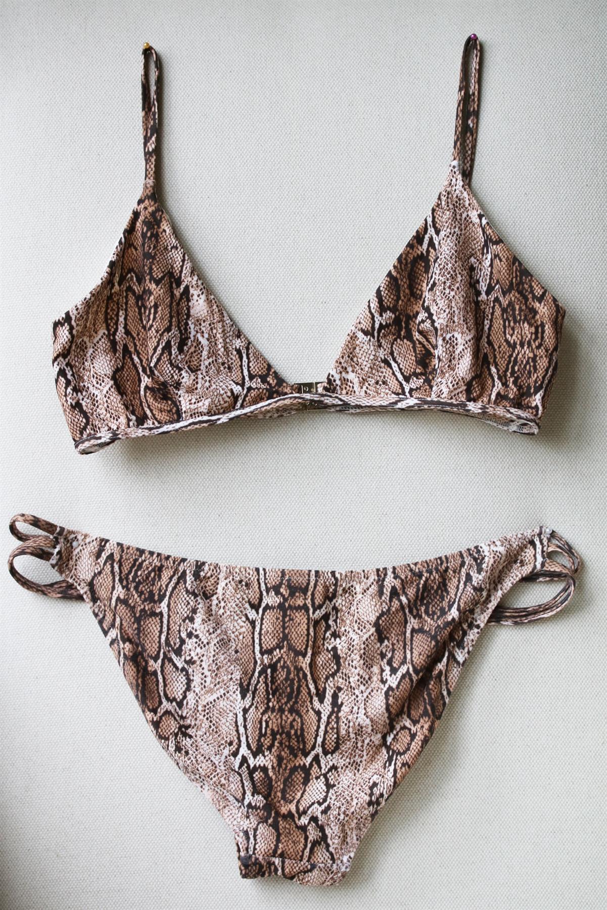 MELISSA ODABASH BALI SNAKE PRINT TRIANGLE BIKINI UK 10/14 - Image 3