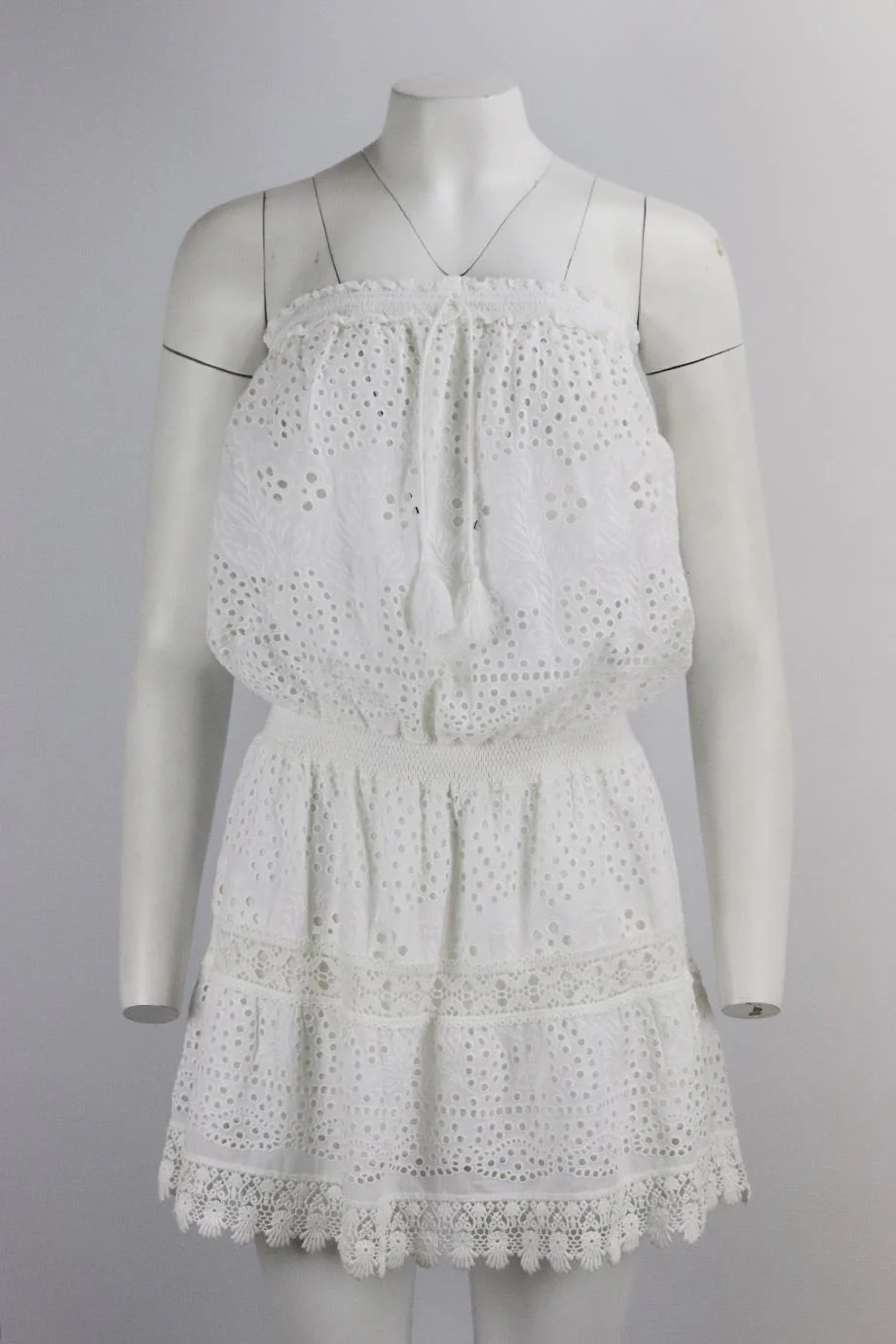 MELISSA ODABASH BANDEAU BRODERIE ANGLAISE COTTON MINI DRESS MEDUIM - Image 2