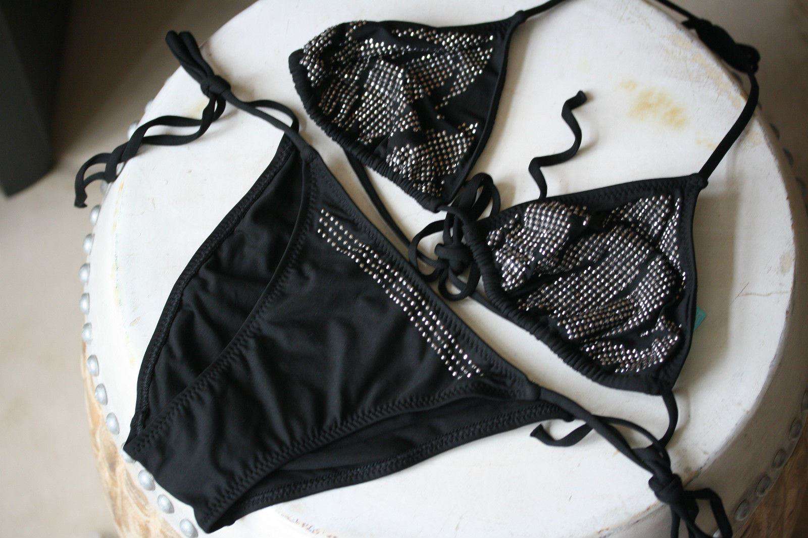 MELISSA ODABASH BLACK BARI CRYSTAL EMBELLISHED BIKINI UK 10/14 - Image 2