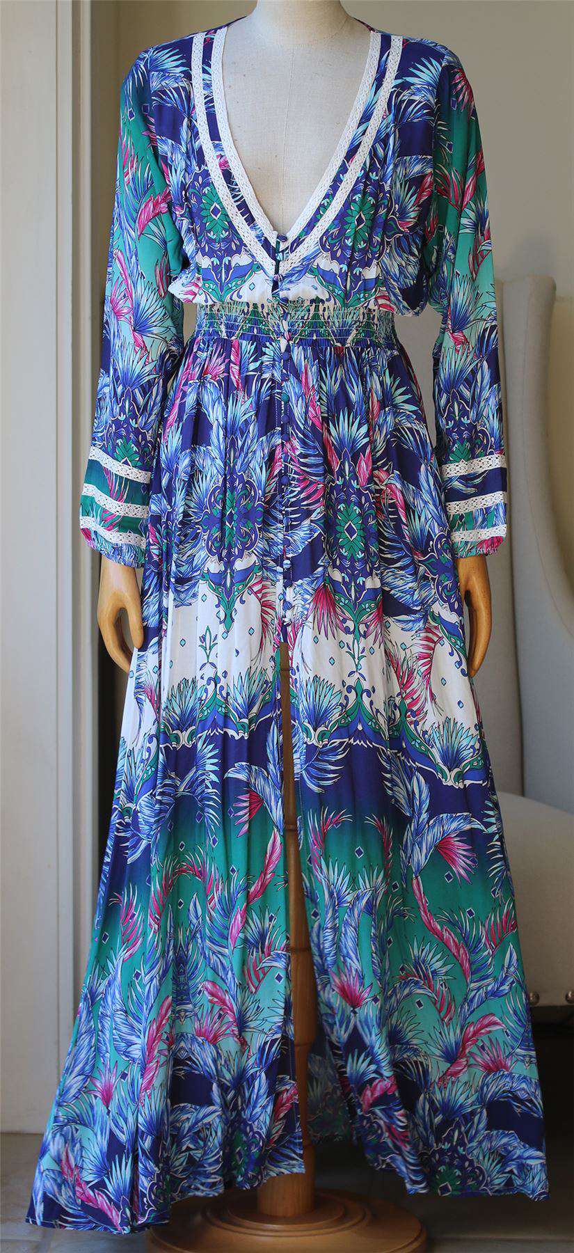 MELISSA ODABASH CAROLINE SMOCKED PRINTED VOILE MAXI DRESS MEDIUM - Image 3