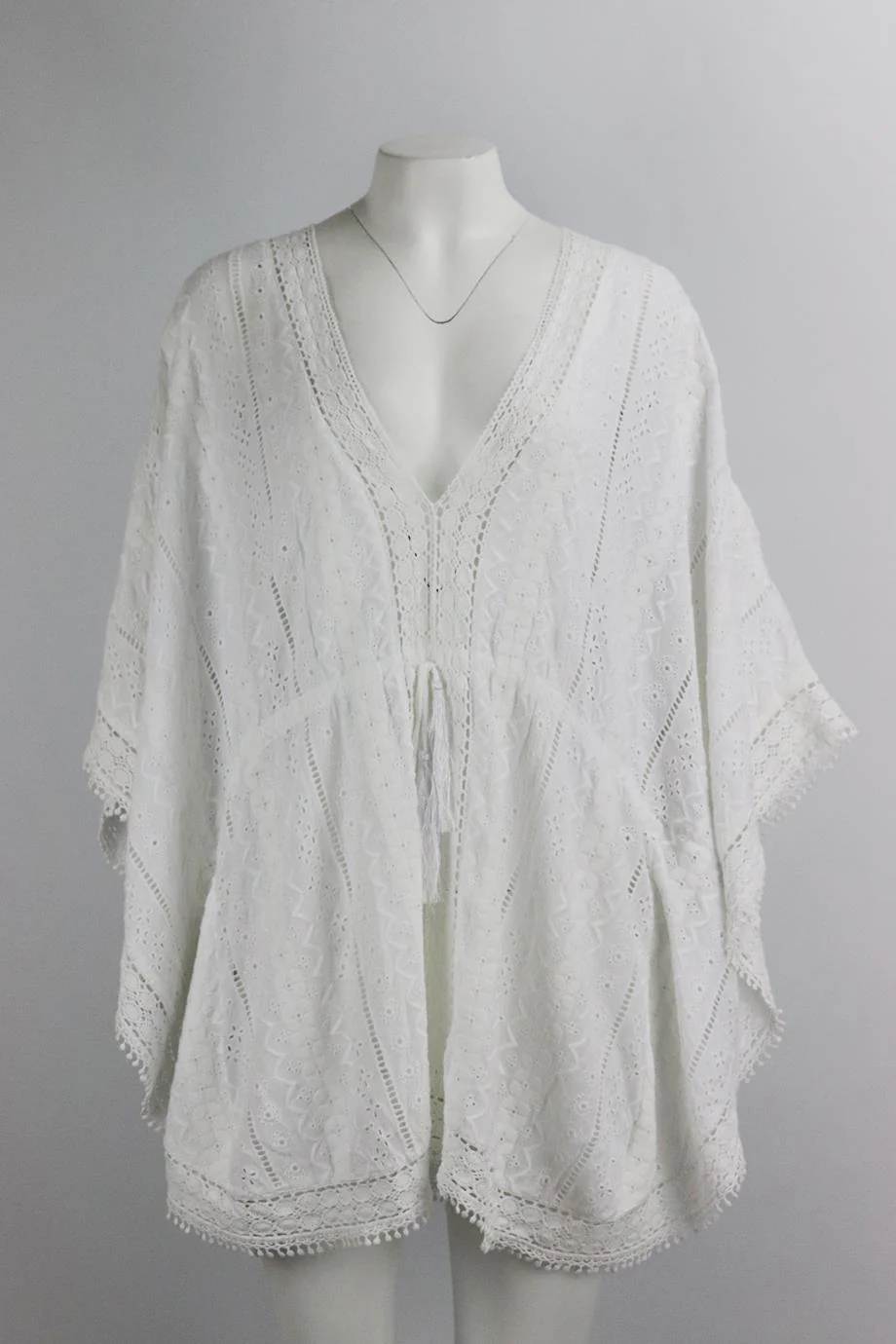 MELISSA ODABASH CROCHET TRIMMED EMBROIDERED VOILE KAFTAN ONE SIZE - Image 2
