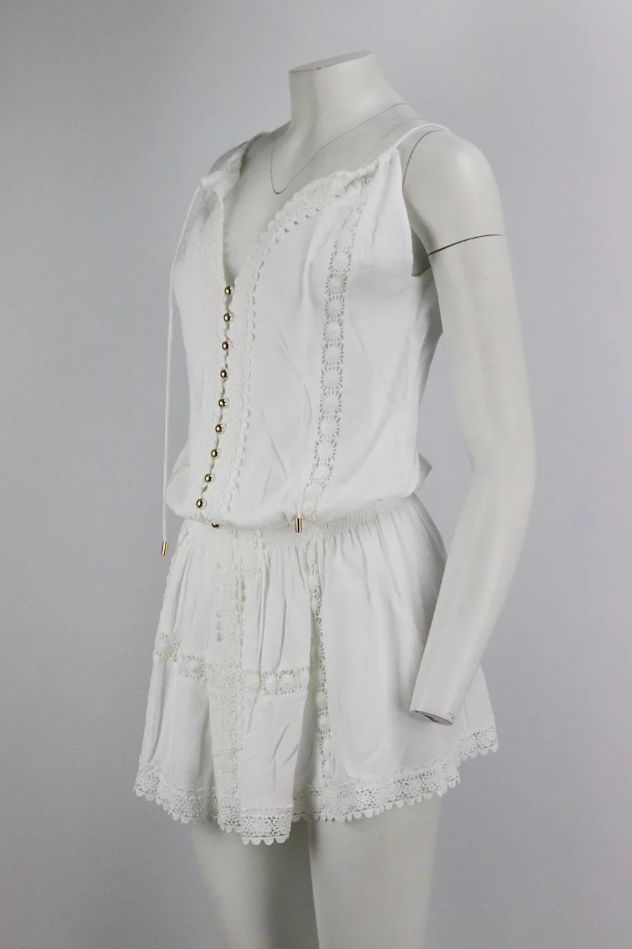 MELISSA ODABASH CROCHET TRIMMED VOILE MINI DRESS MEDIUM - Image 3