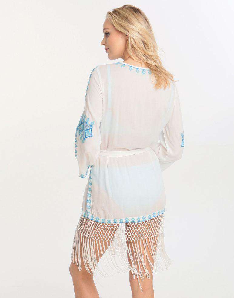 MELISSA ODABASH KARA FRINGED KIMONO KAFTAN ONE SIZE - Image 3