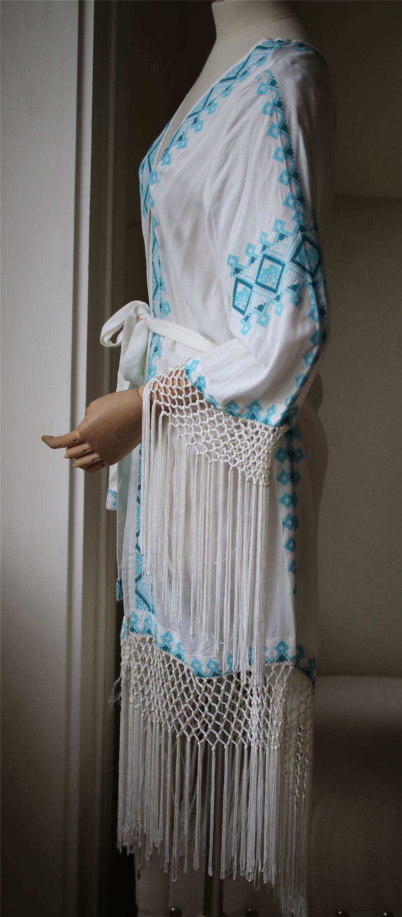 MELISSA ODABASH KARA FRINGED KIMONO KAFTAN ONE SIZE - Image 5