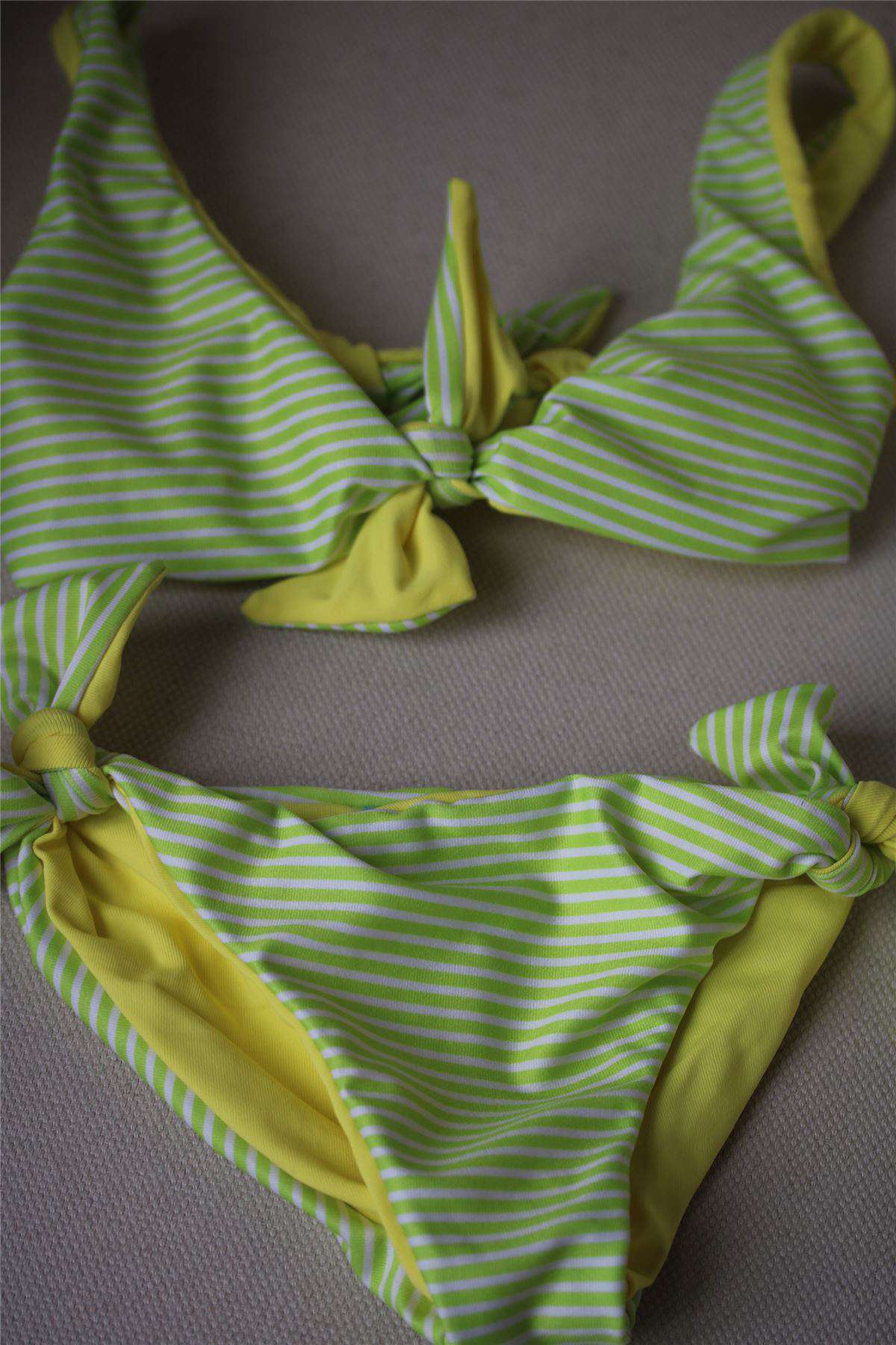 MELISSA ODABASH KIDS LIME GREEN STRIPE REVERSIBLE COMO BIKINI 4 YEARS - Image 2