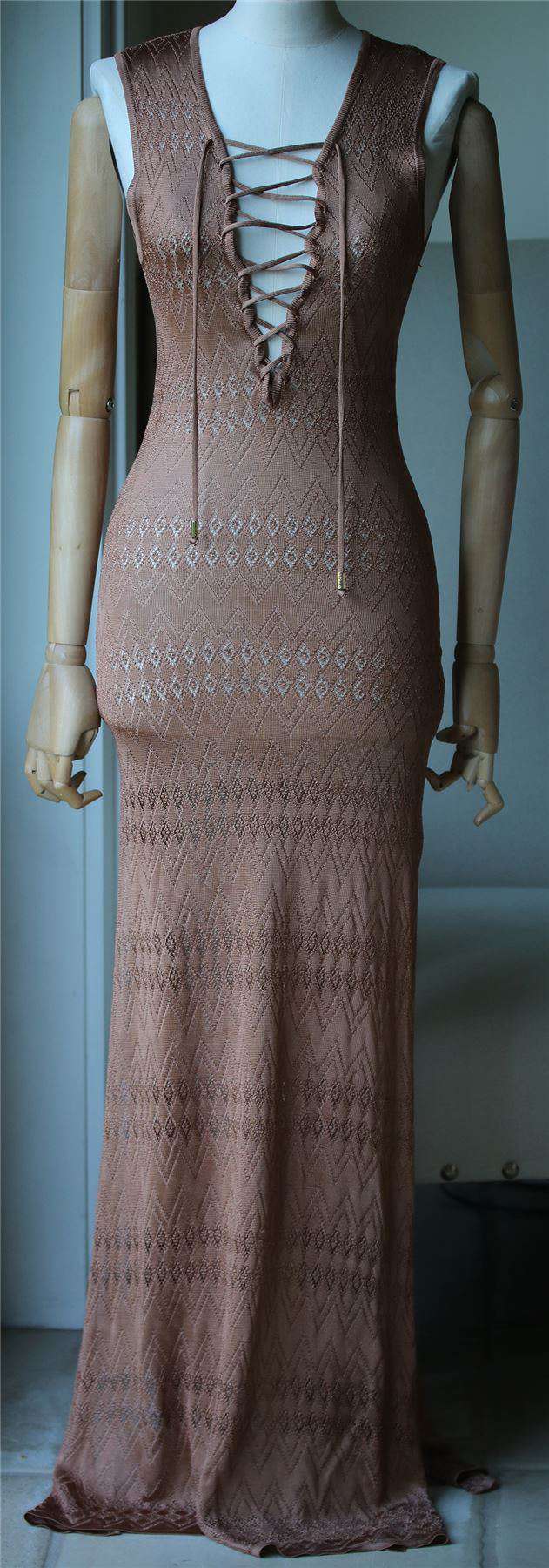 MELISSA ODABASH KOURTNEY LACE-UP POINTELLE-KNIT MAXI DRESS SMALL - Image 3
