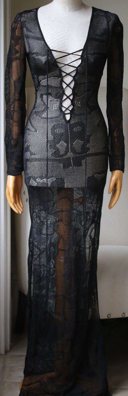 MELISSA ODABASH LENE BLACK CROCHET MAXI DRESS SMALL - Image 2