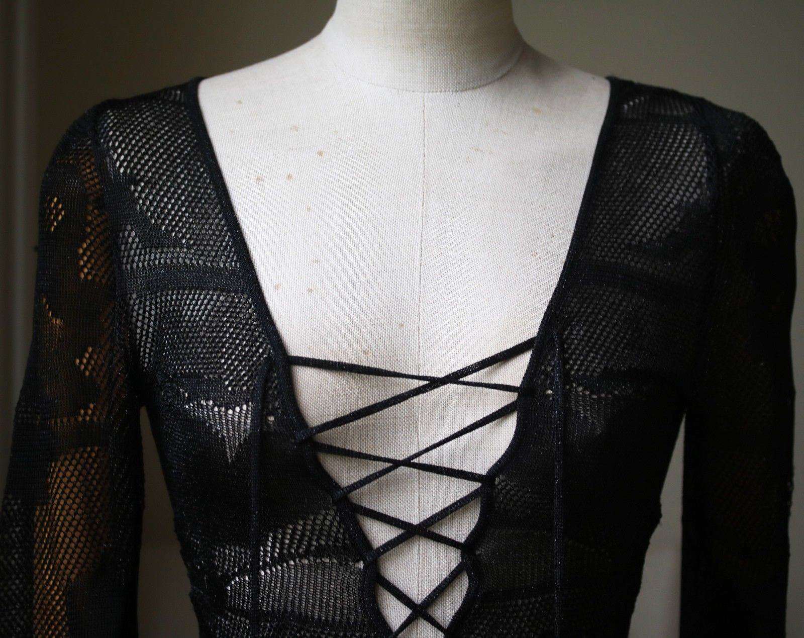 MELISSA ODABASH LENE BLACK CROCHET MAXI DRESS SMALL - Image 3
