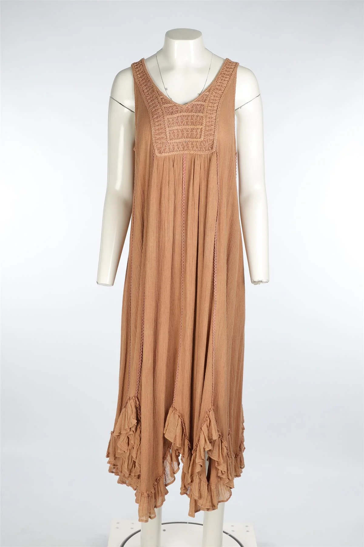 MES DEMOISELLES TAN COTTON MAXI DRESS FR 38 UK 10 - Image 2