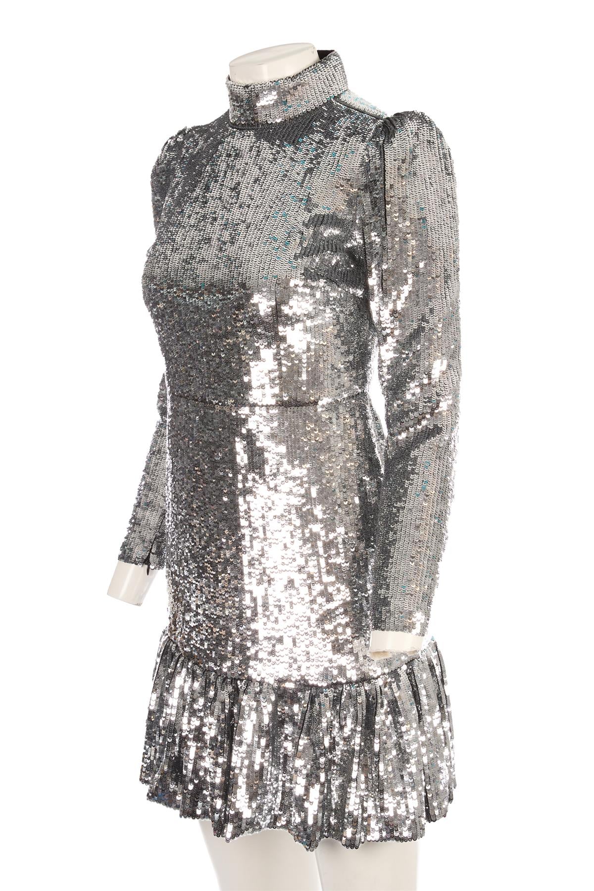 MICHAEL MICHAEL KORS SILVER SEQUIN MINI DRESS US 2 UK 6 - Image 3