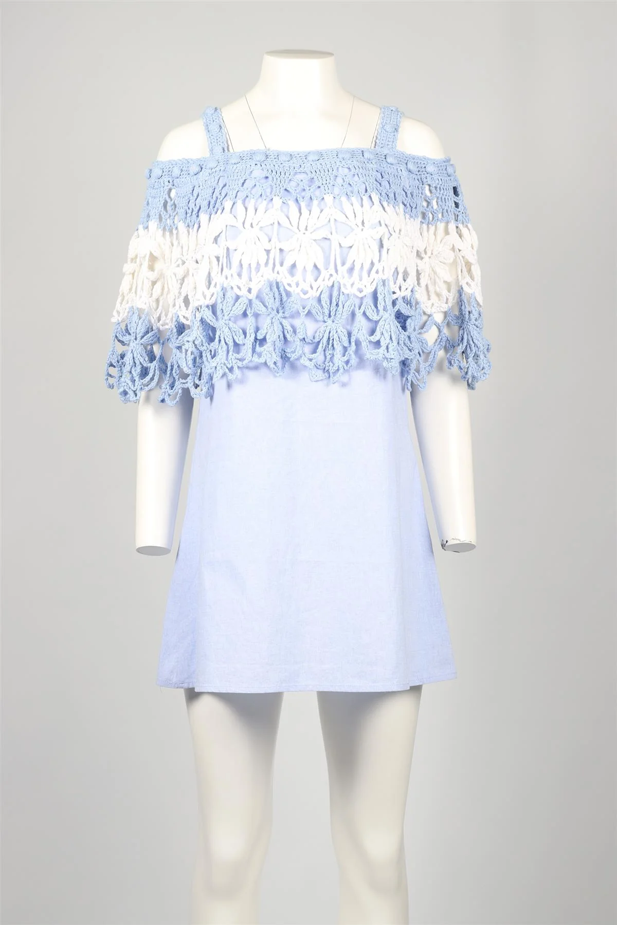 MICHAELA BUERGER BLUE CROCHET MINI DRESS MEDIUM - Image 2