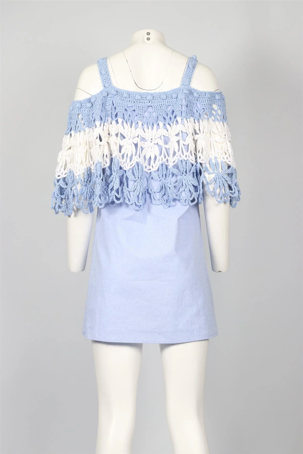 MICHAELA BUERGER BLUE CROCHET MINI DRESS MEDIUM - Image 4