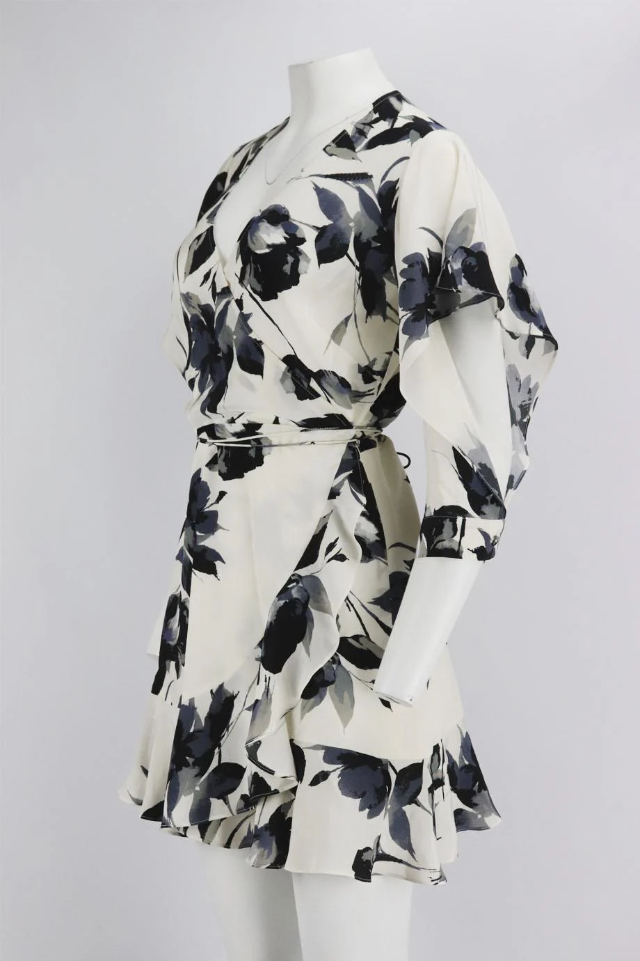 MICHELLE MASON FLORAL PRINT SILK WRAP MINI DRESS US 8 UK 12 - Image 3