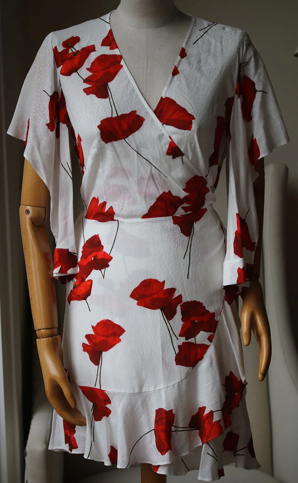 MICHELLE MASON FLUTTER SLEEVE WRAP MINI DRESS US 6 UK 10 - Image 2
