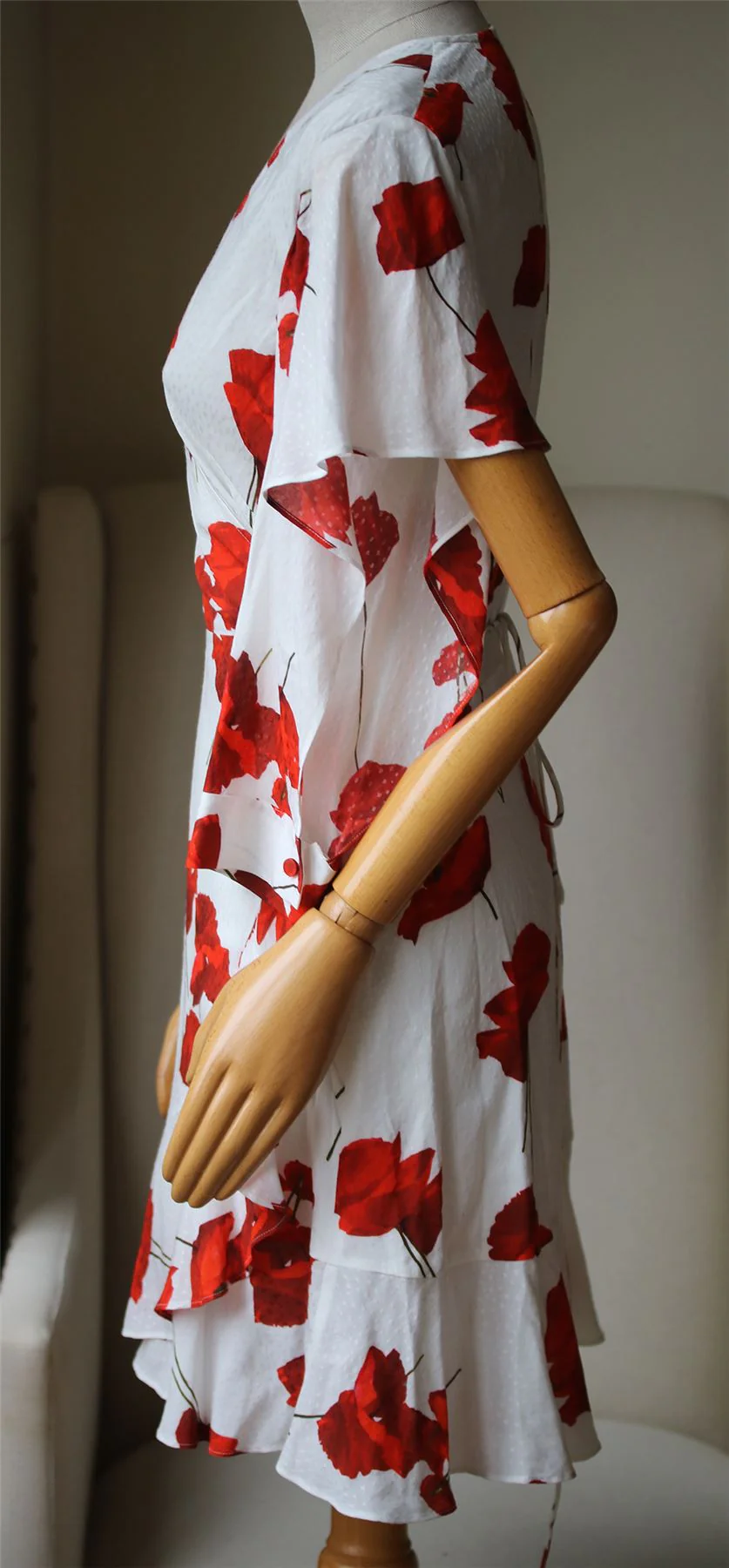 MICHELLE MASON FLUTTER SLEEVE WRAP MINI DRESS US 6 UK 10 - Image 3
