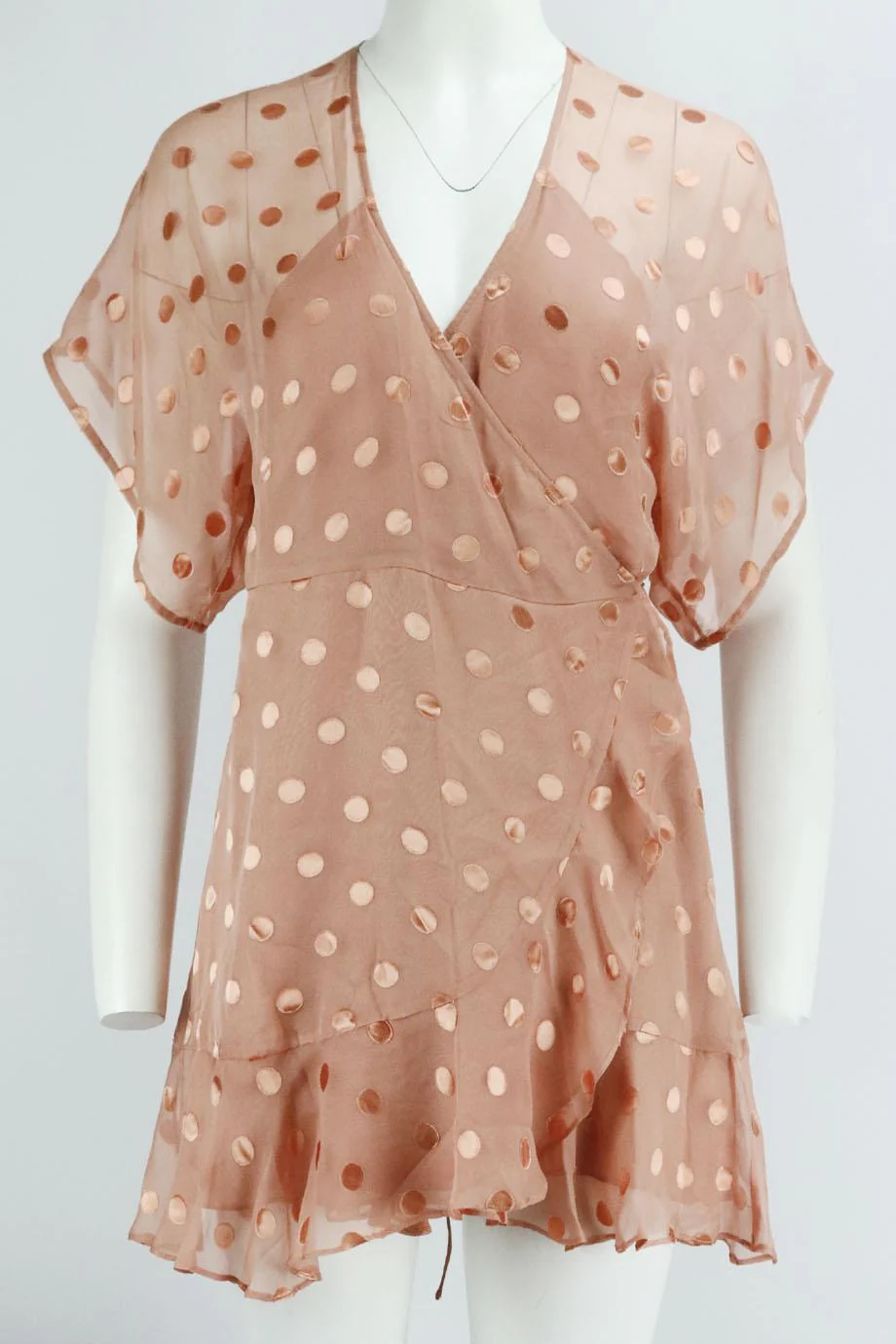 MICHELLE MASON RUFFLED POLKA DOT SILK BLEND MINI WRAP DRESS US 4 UK 8 - Image 2