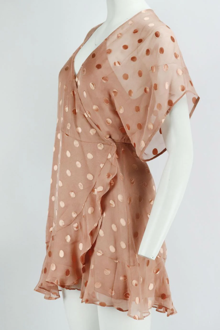MICHELLE MASON RUFFLED POLKA DOT SILK BLEND MINI WRAP DRESS US 4 UK 8 - Image 3