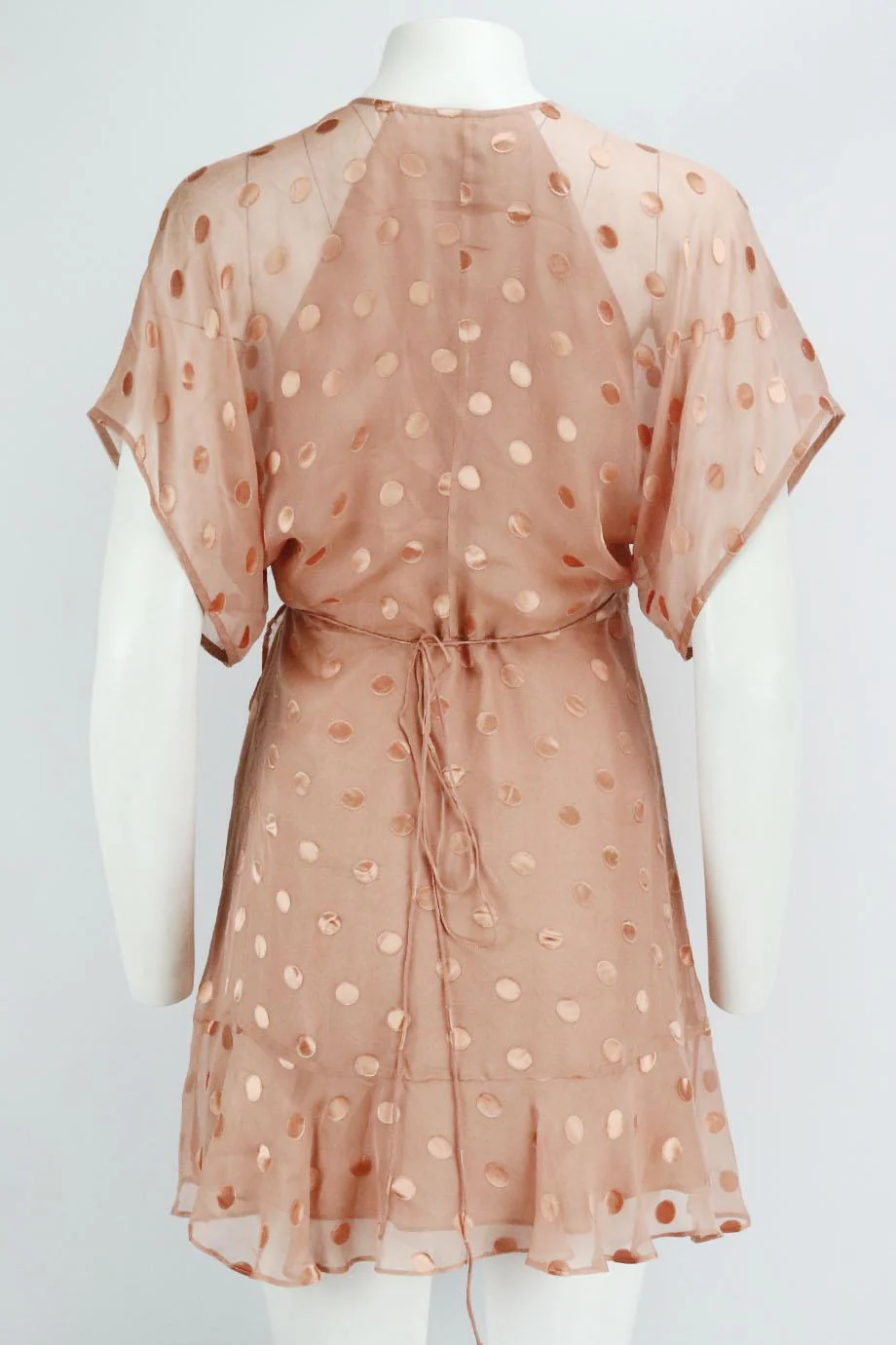 MICHELLE MASON RUFFLED POLKA DOT SILK BLEND MINI WRAP DRESS US 4 UK 8 - Image 4