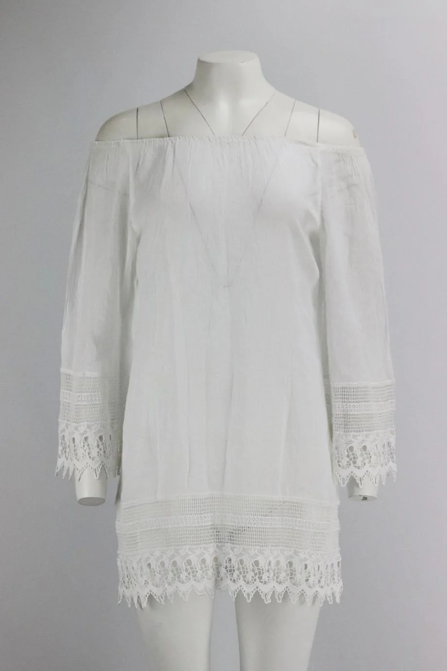 MIGUELINA OFF THE SHOULDER CROCHET TRIMMED VOILE MINI DRESS XSMALL - Image 2