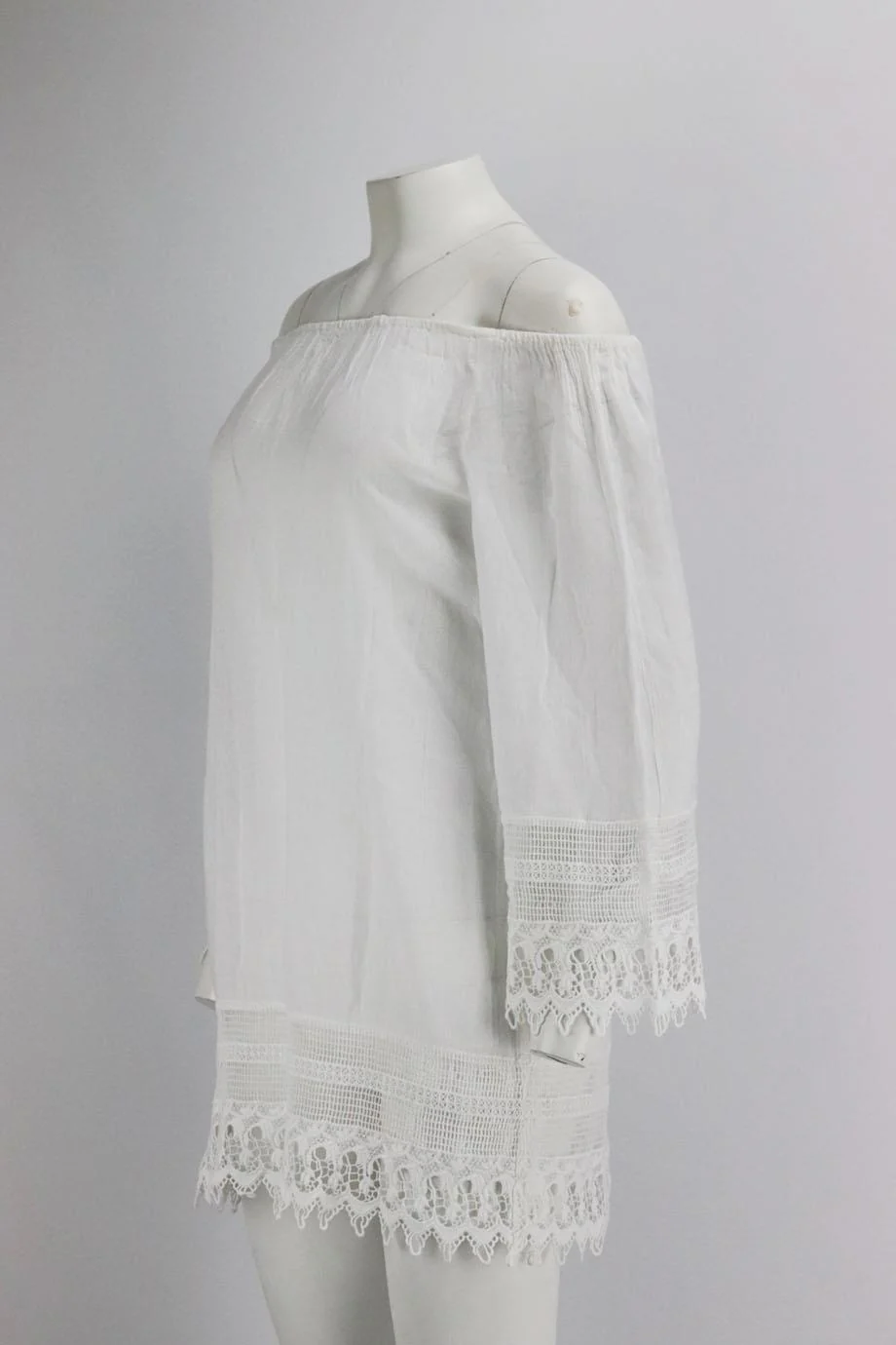 MIGUELINA OFF THE SHOULDER CROCHET TRIMMED VOILE MINI DRESS XSMALL - Image 3