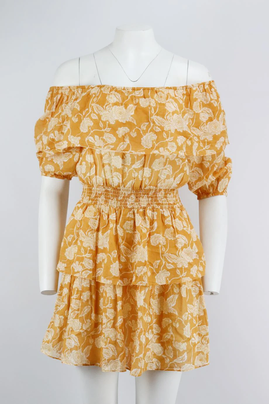 MIGUELINA OFF THE SHOULDER SHIRRED FLORAL PRINT COTTON MINI DRESS SMALL - Image 2
