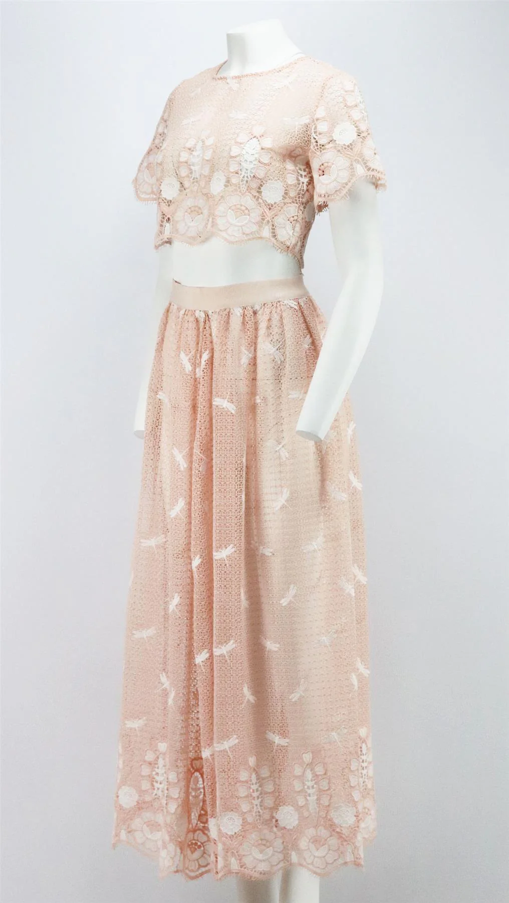 MIGUELINA PARIS EMBROIDERED CROCHETED COTTON MAXI SKIRT XSMALL - Image 3