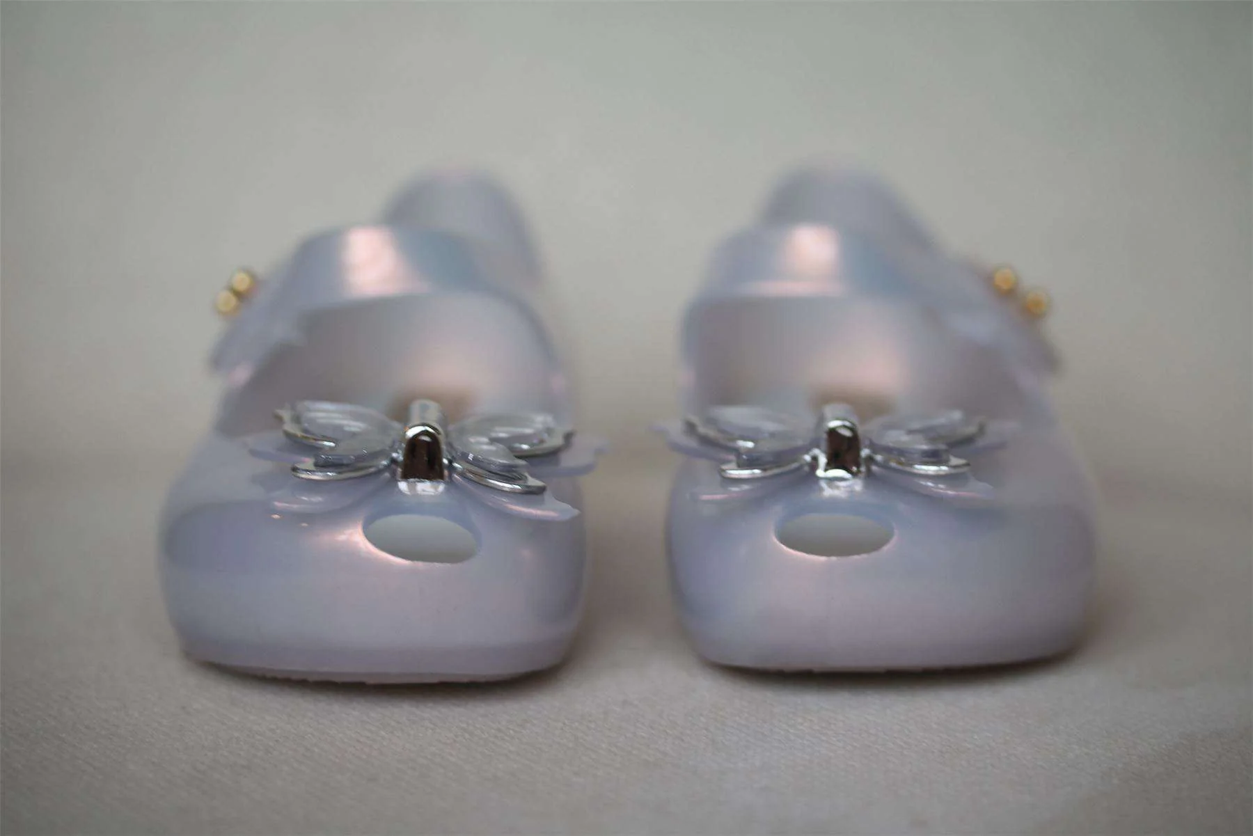 MINI MELISSA GIRLS SILVER BUTTERFLY JELLY SHOES EU 24 UK 7 - Image 2