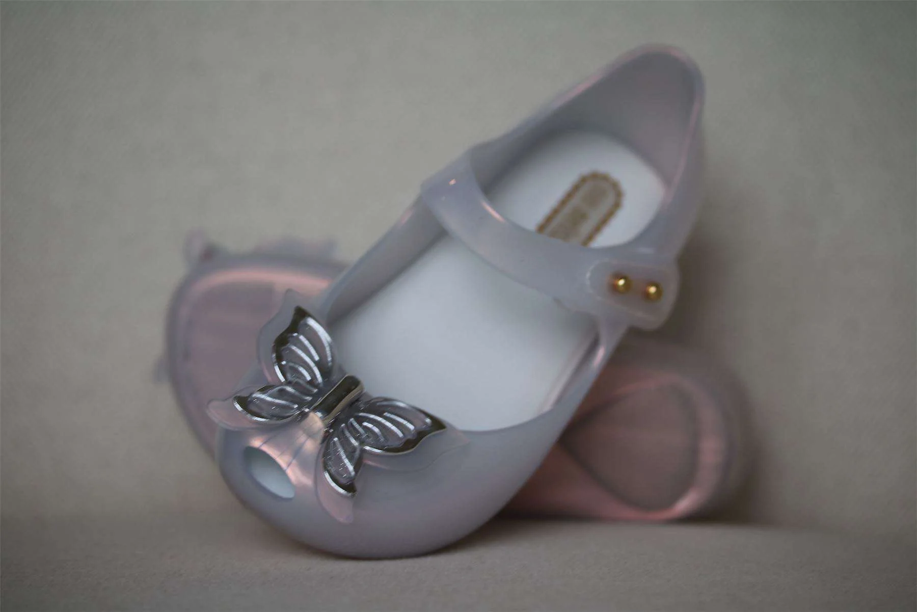 MINI MELISSA GIRLS SILVER BUTTERFLY JELLY SHOES EU 24 UK 7 - Image 4