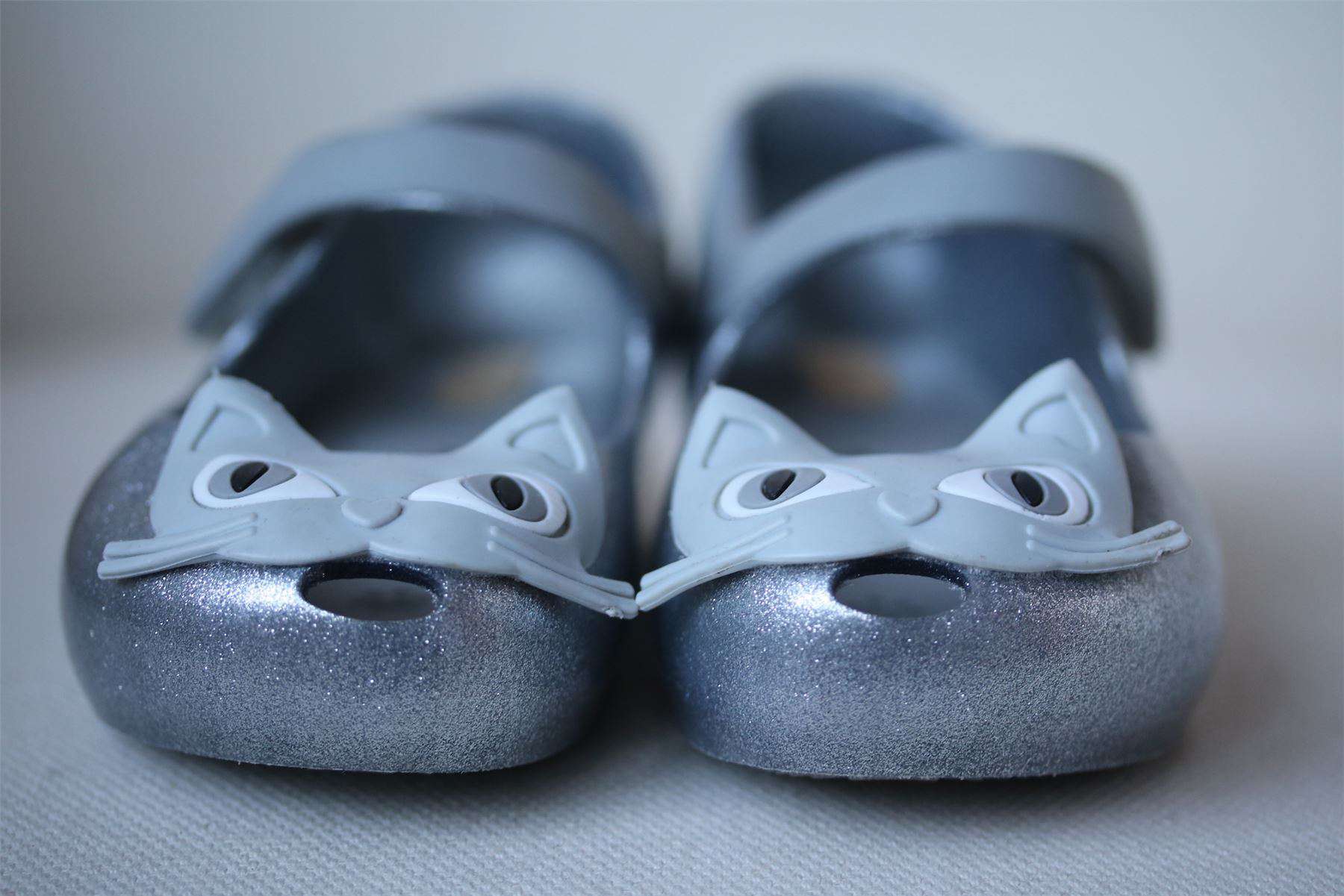 MINI MELISSA SILVER GLITTER CAT JELLY SHOES EU 27 UK 9 - Image 2