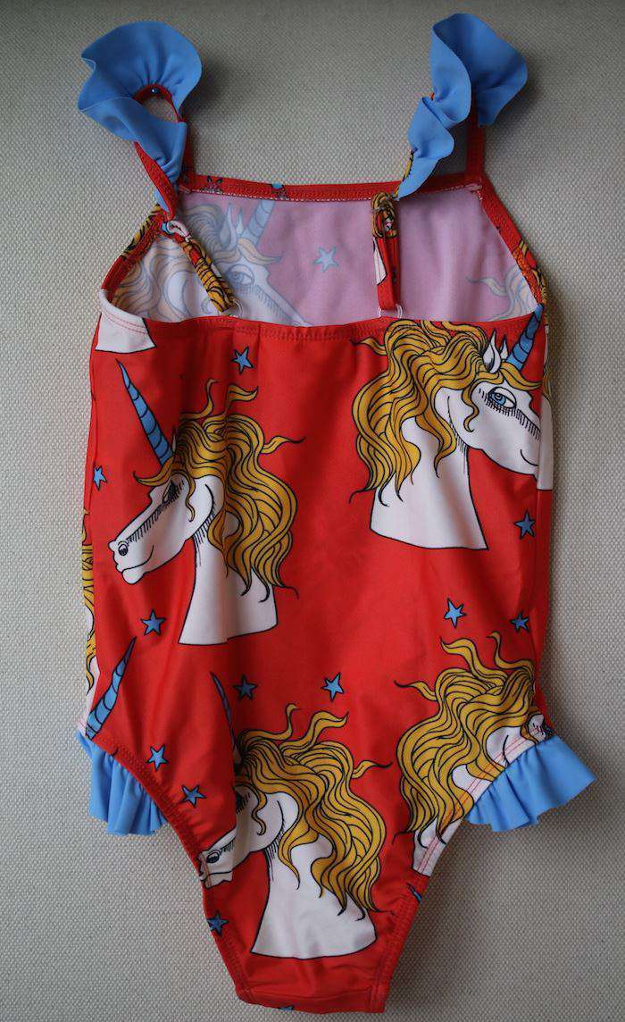 MINI RODINI GIRLS RED UNICORN PRINT SWIMSUIT 4-5 YEARS - Image 3
