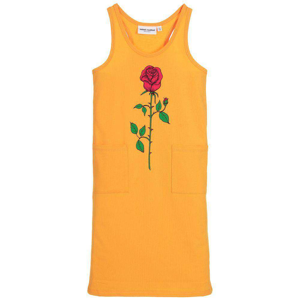 MINI RODINI GIRLS YELLOW ROSE DRESS 4-5 YEARS - Image 2