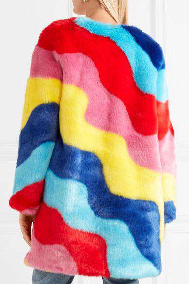 MIRA MIKATI RAINBOW WAVE STRIPED FAUX FUR COAT US 6 UK 10 - Image 2